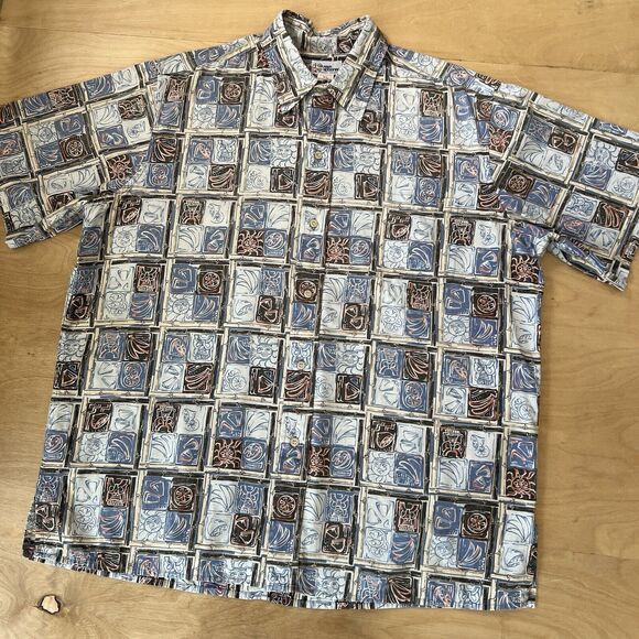 Reyn Spooner Hawaiian Shirt XL Blue Floral Sun Art Hawaii Surfing Vacation - Picture 8 of 8